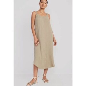Old Navy Womens Gauze Midi Dress Tie Back Tan Size M Resort Vacation Boho